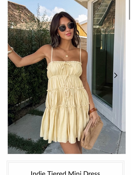 Stitch And Feather Dresses & Skirts - Indie Tiered Cream Mini Dress with Spaghetti Straps